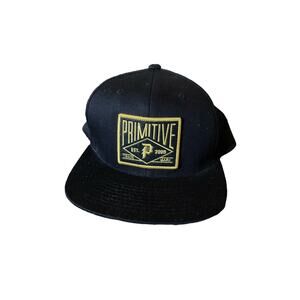 Primitive Skateboarding Patched Black Flat bill Snapback Hat W/ Green Underbill